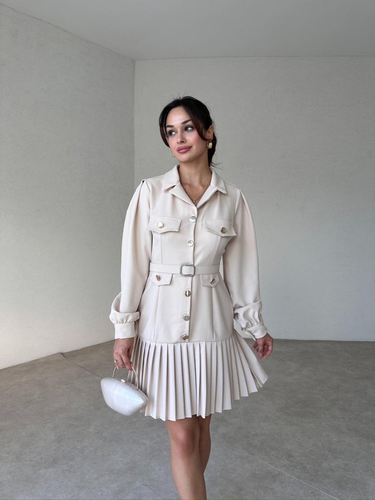 POLLOCK Mini Elbise 1023 - Krem - Mooi Butik