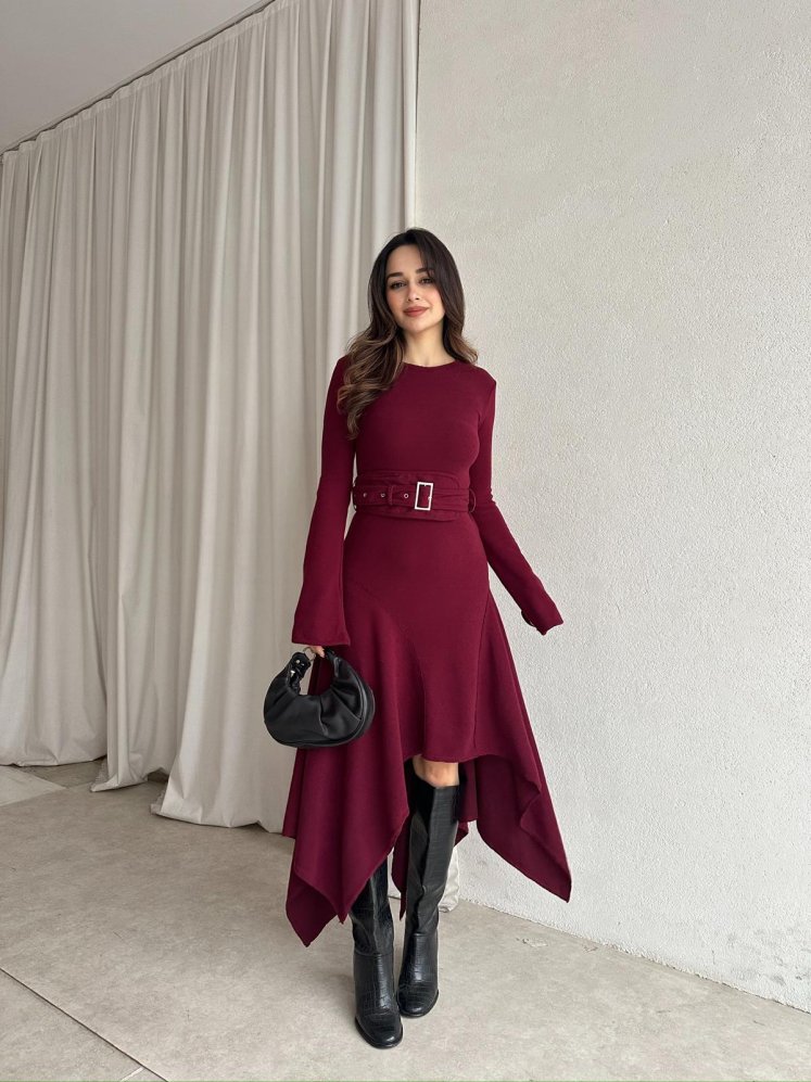 POOL Elbise 8781 - Bordo - Mooi Butik