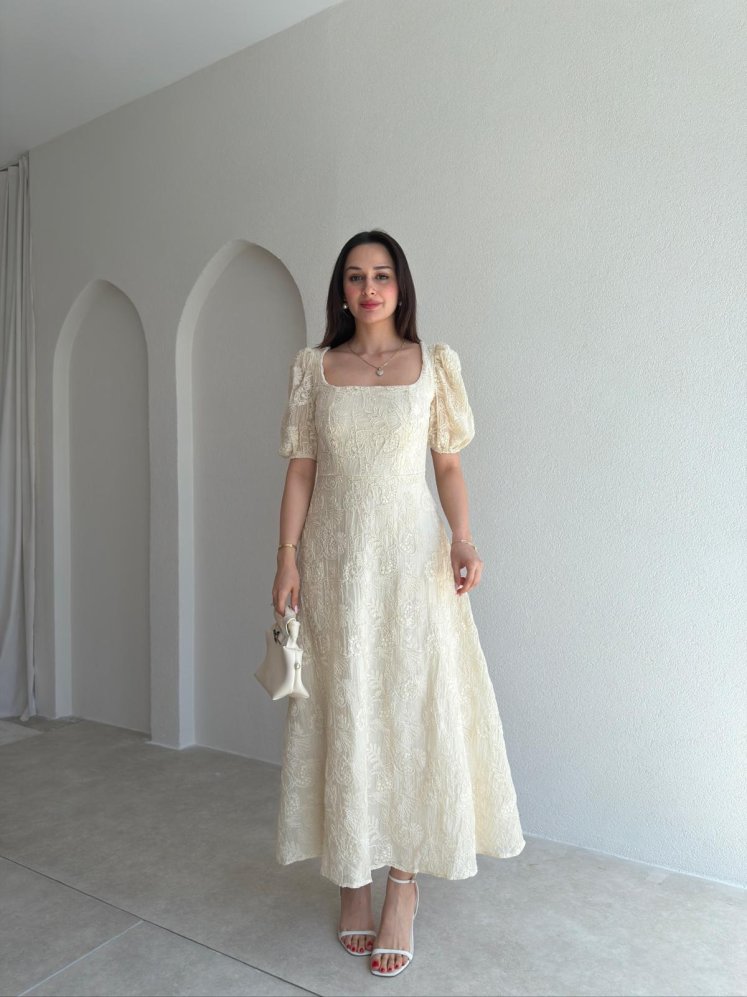 POSAY Midi Elbise 8722 - Krem Rengi - Mooi Butik