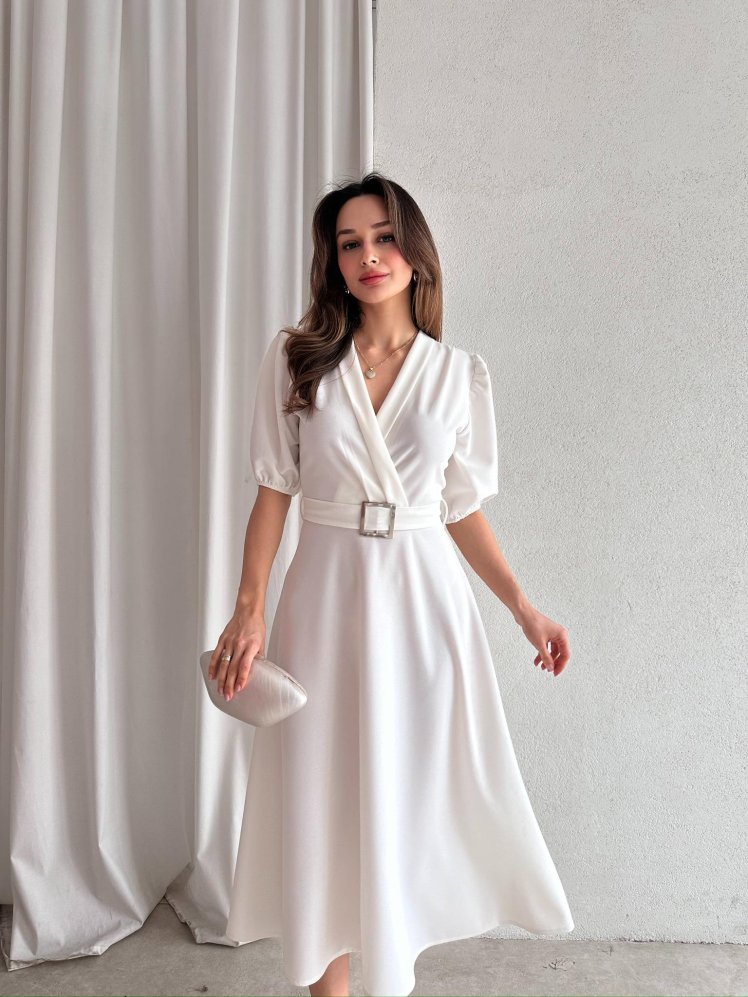 PRANO Midi Elbise 7847 - Beyaz - Mooi Butik