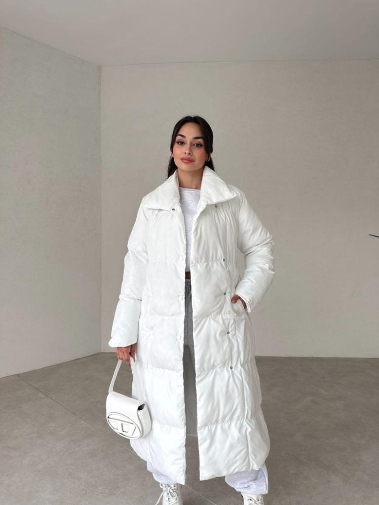 Premium Dolgulu LUCİANA Mont 8348 - Beyaz - Mooi Butik