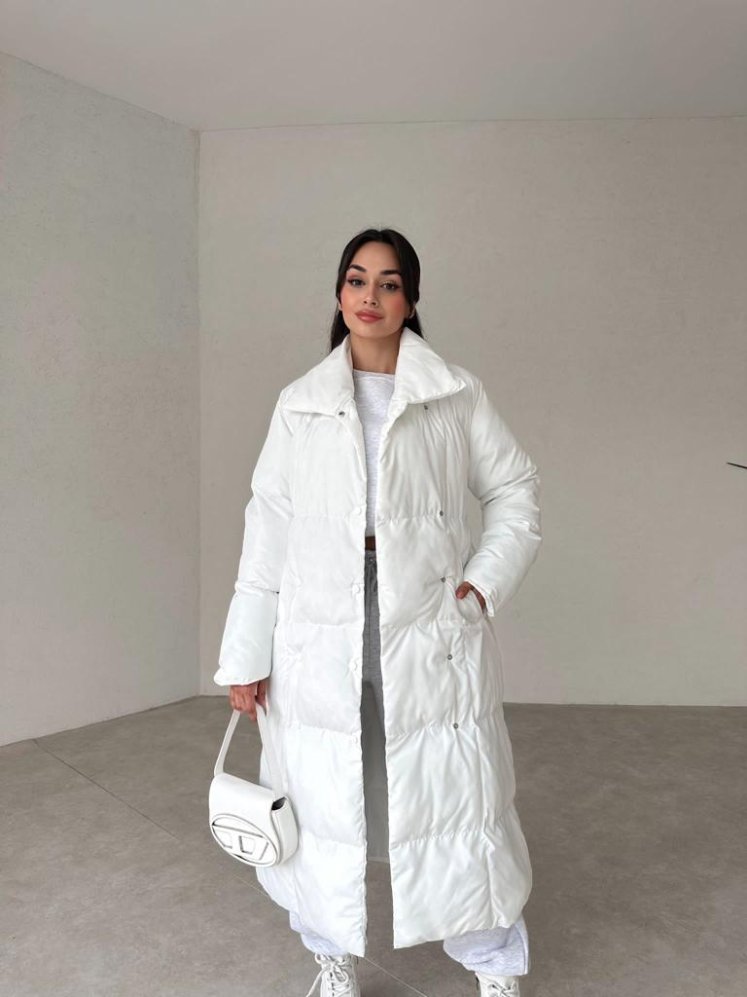 Premium Dolgulu LUCİANA Mont 8348 - Beyaz - Mooi Butik