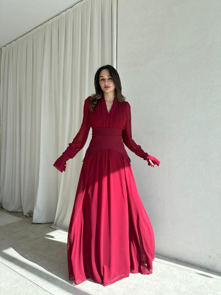 PUBLİC Maxi Elbise 9512 - Bordo - Mooi Butik