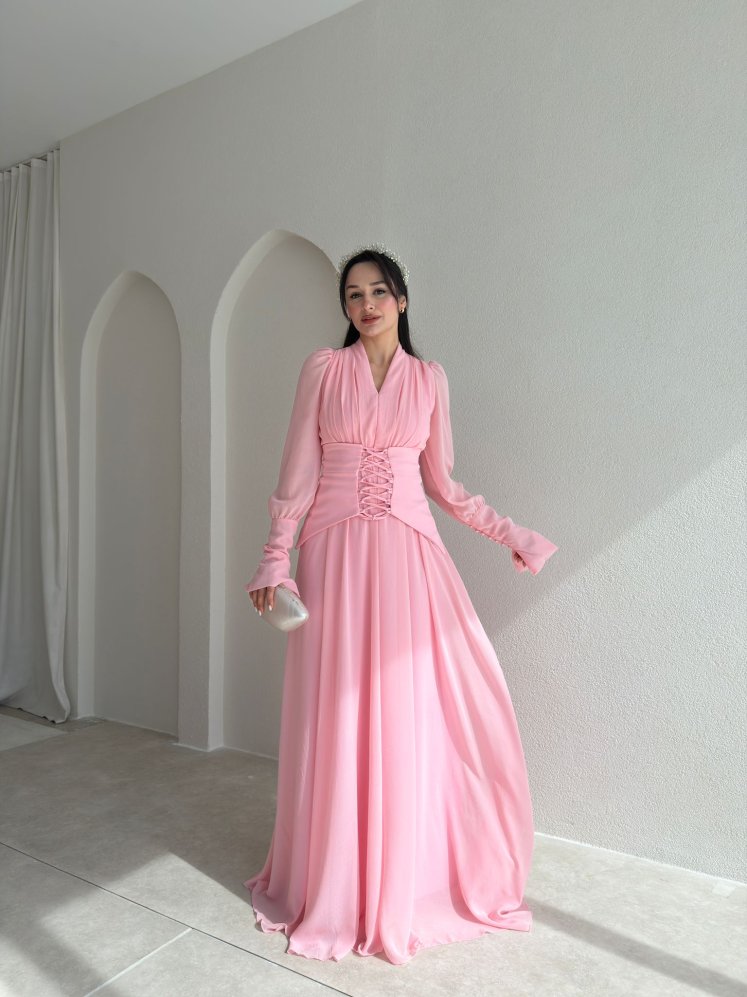 PUBLİC Maxi Elbise 9512 - Pembe - Mooi Butik