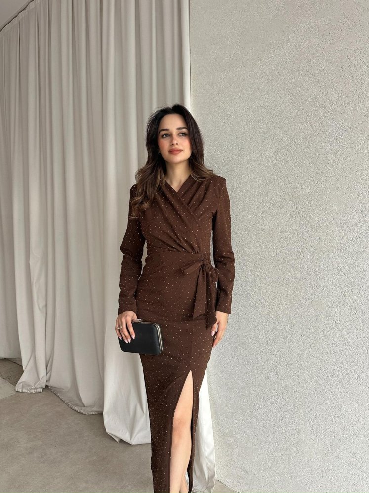 PULCA Taşlı Midi Elbise 8791 - Acı Kahve - Mooi Butik