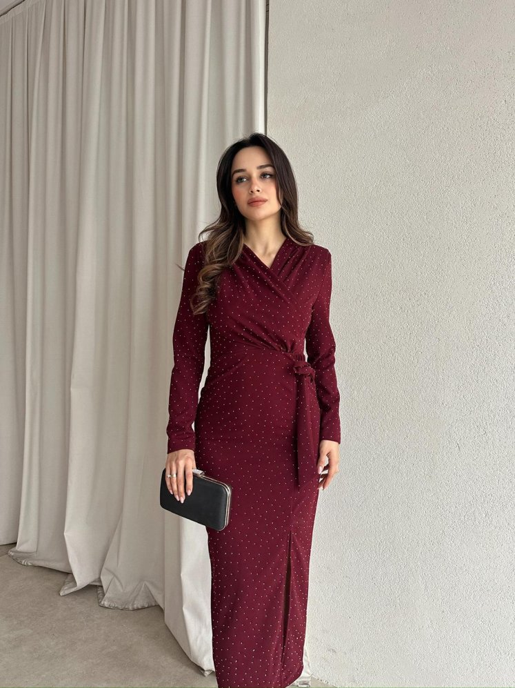 PULCA Taşlı Midi Elbise 8791 - Bordo - Mooi Butik