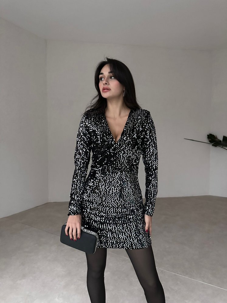 Pullu Mini ROBİNSON Elbise 2845 - Gri - Mooi Butik