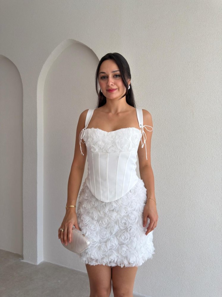 RADİA Kabartma Desenli Takım 3749 - Beyaz - Mooi Butik