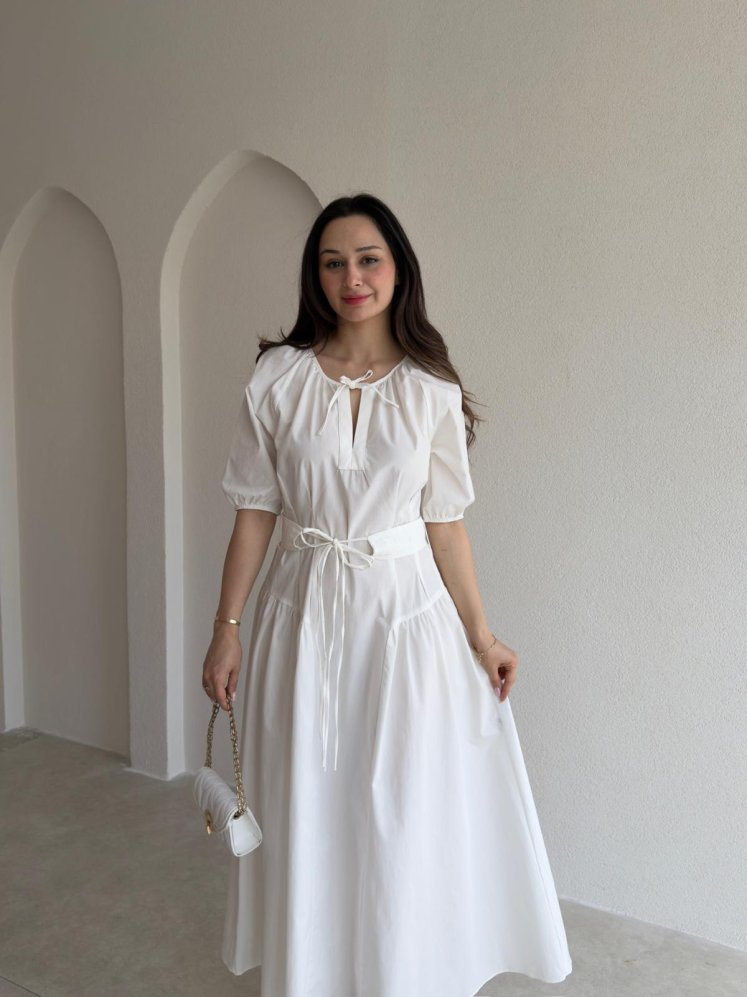 RALLY Midi Elbise 8908 - Beyaz - Mooi Butik