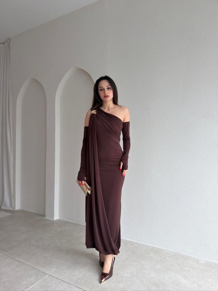 RAMSEY Midi Elbise 3489 - Acı Kahve - Mooi Butik