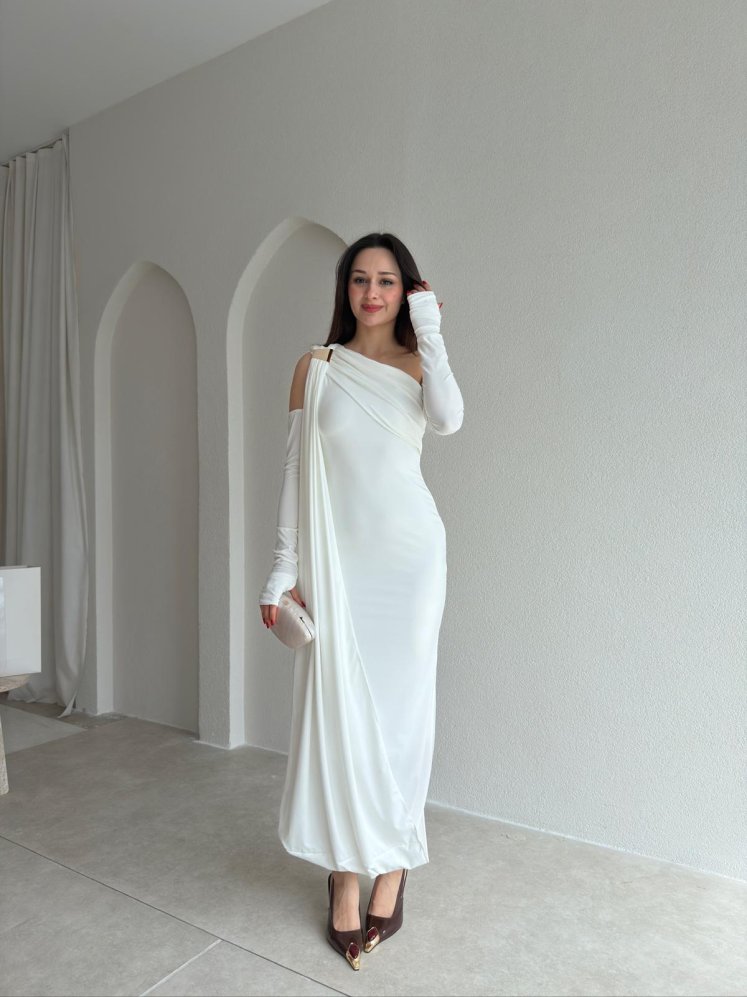 RAMSEY Midi Elbise 3489 - Beyaz - Mooi Butik