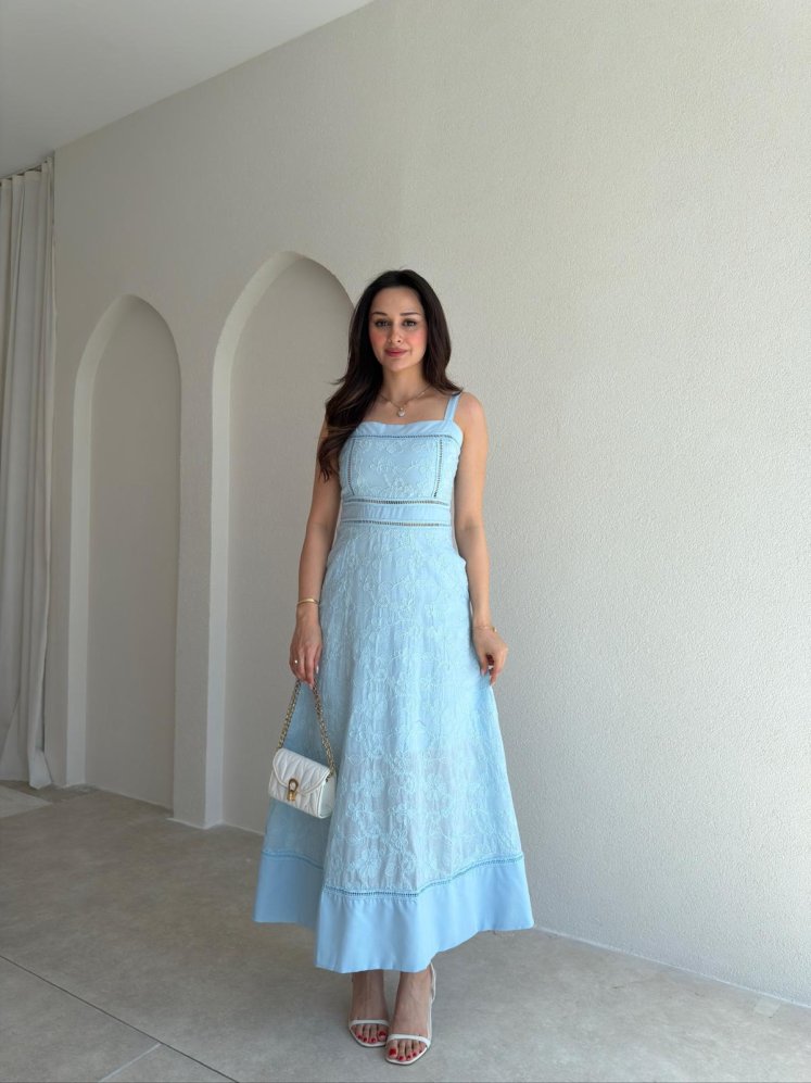 RAVEN Midi Elbise 8694 - Bebe Mavisi - Mooi Butik