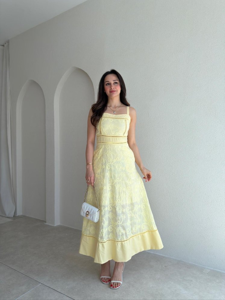 RAVEN Midi Elbise 8694 - Sarı - Mooi Butik