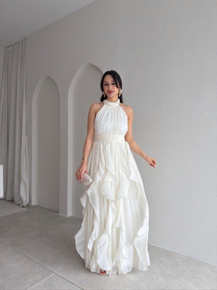 REBECA Halter Yaka Maxi Elbise 3772 - Beyaz - Mooi Butik
