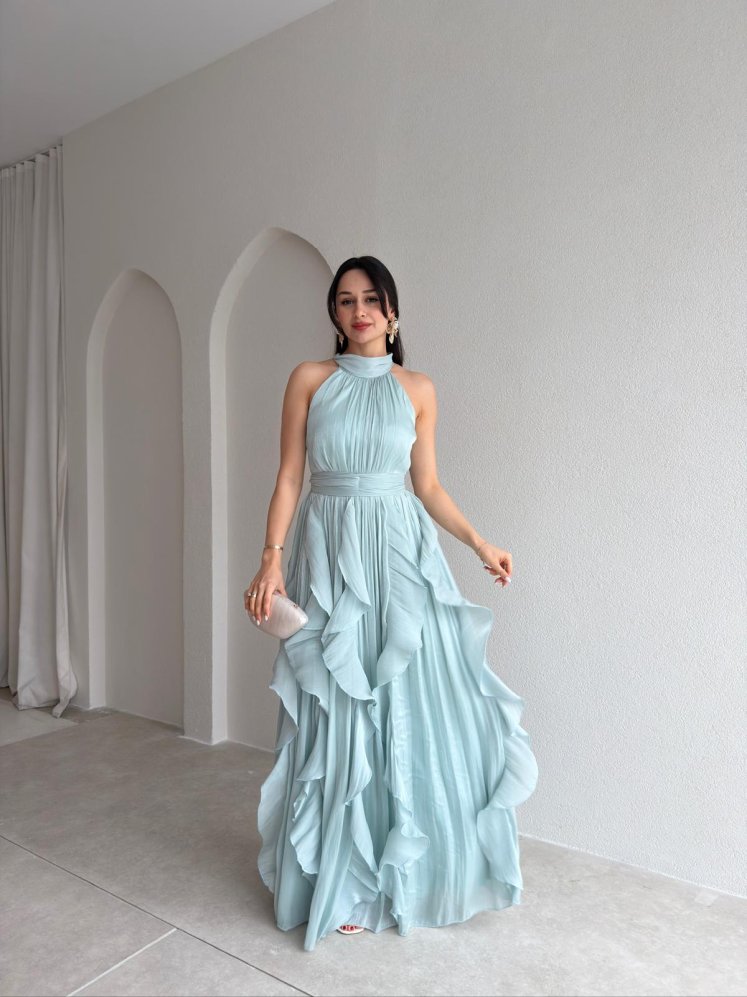 REBECA Halter Yaka Maxi Elbise 3772 - Mint - Mooi Butik
