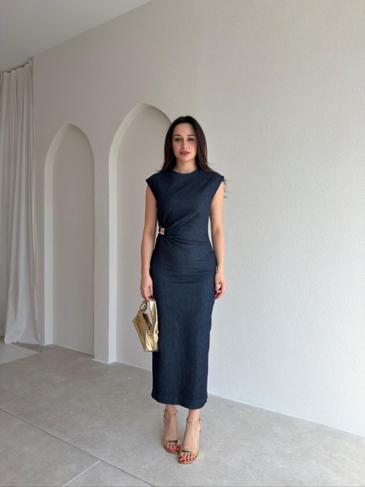 REGİNA Denim Midi Elbise 8952 - Lacivert - Mooi Butik