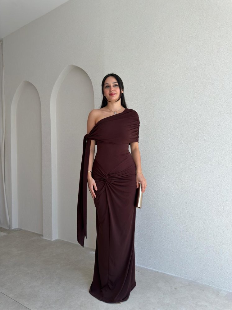 RENATE Maxi Elbise 3007 - Acı Kahve - Mooi Butik