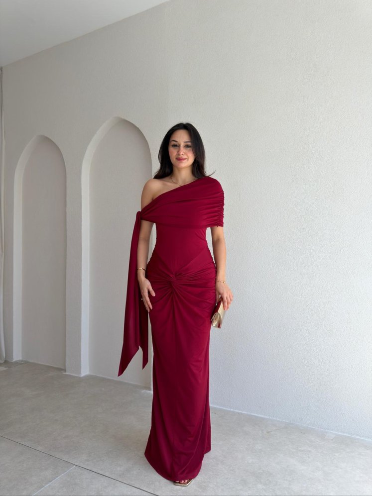 RENATE Maxi Elbise 3007 - Bordo - Mooi Butik