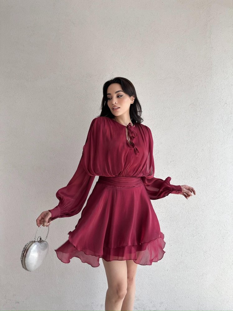 REOSA Mini Elbise 5463 - Bordo - Mooi Butik