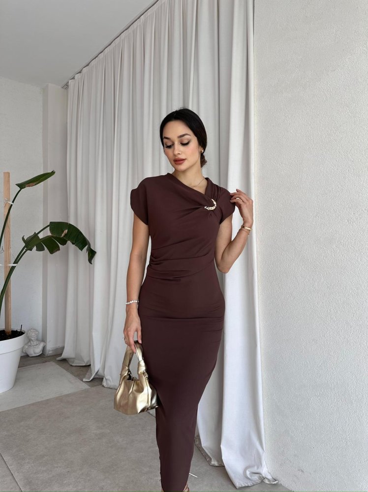  RİBELLA Midi Elbise 8313 - Acı Kahve - Mooi