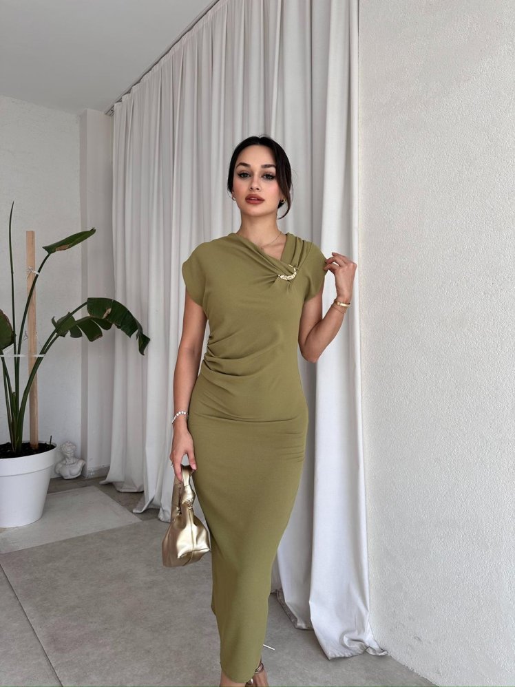 RİBELLA Midi Elbise 8313 - Yağ Yeşili - Mooi