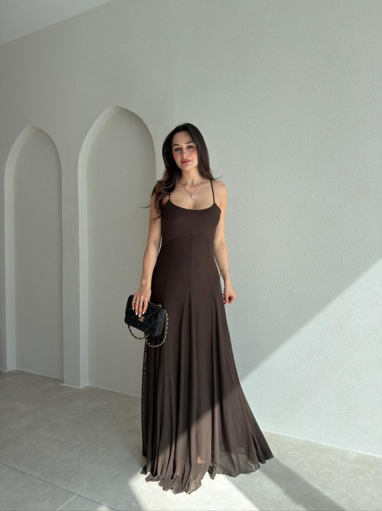  RİCHARD Maxi Elbise 9020 - Acı Kahve - Mooi Butik