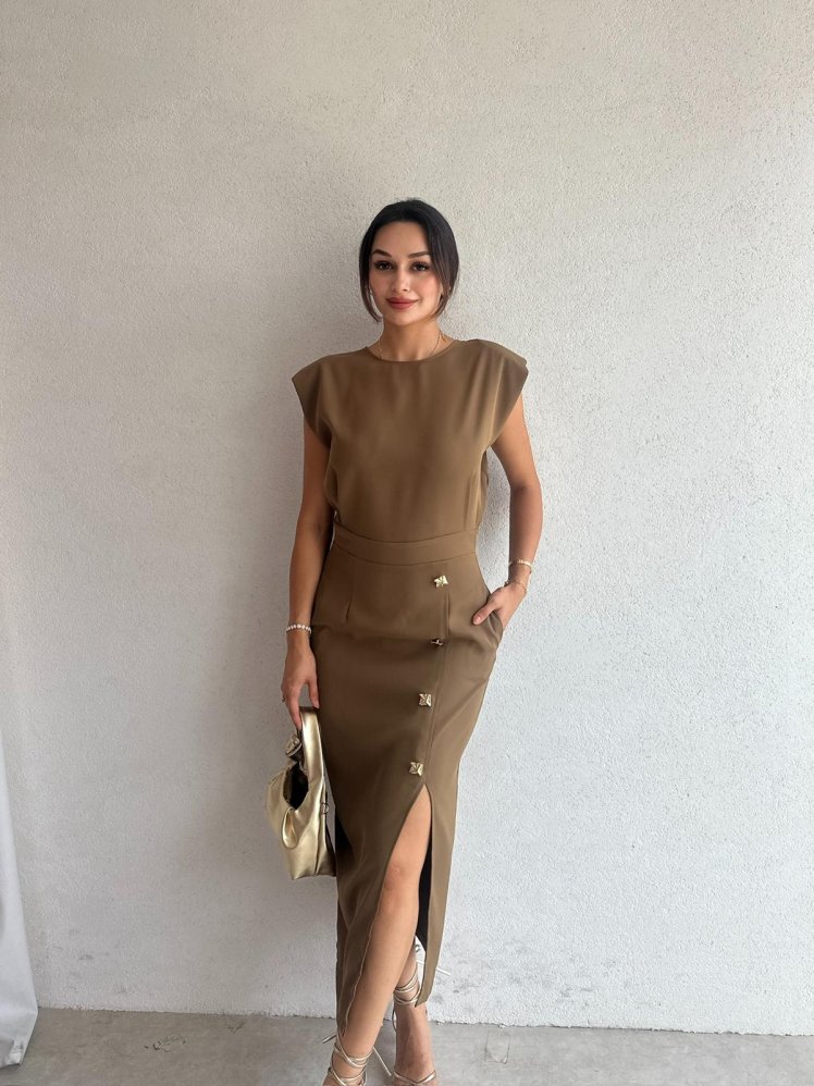 RİMBA Midi Elbise 7872 - Yağ Yeşili - Mooi Butik