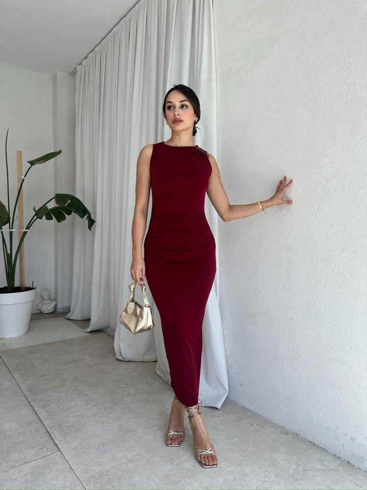 RİOS Midi Elbise 8198 - Bordo - Mooi