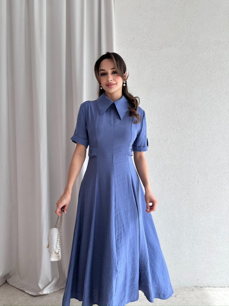 RİXOS Midi Elbise 4547 - Mavi - Mooi Butik