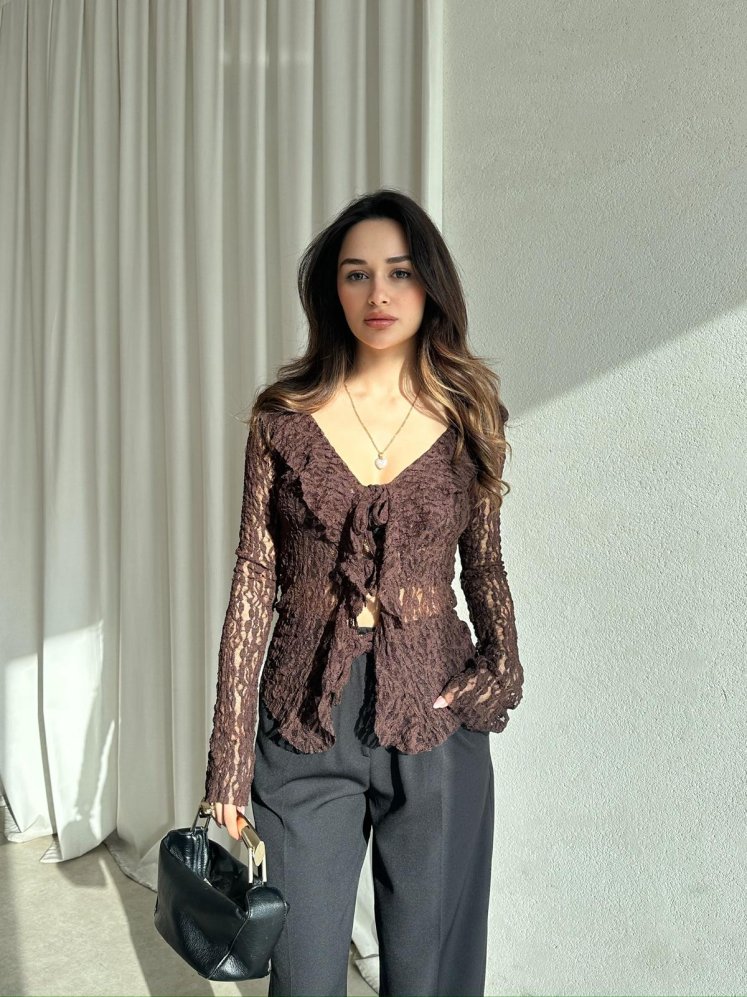 RODEO Dantelli Bluz 8394 - Acı Kahve - Mooi Butik