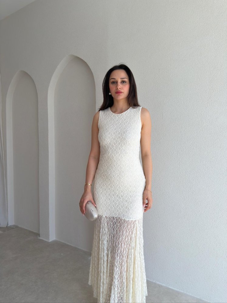 RODRİ Midi Elbise 1254 - Krem Rengi - Mooi Butik