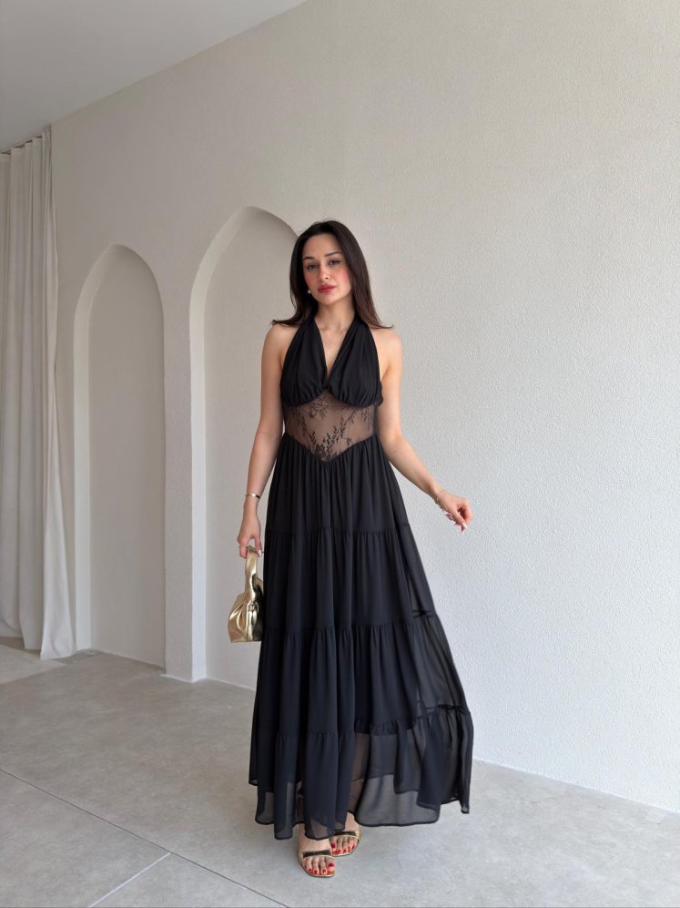 ROPE Dantel Detaylı Maxi Elbise 6556 - Siyah - Mooi Butik