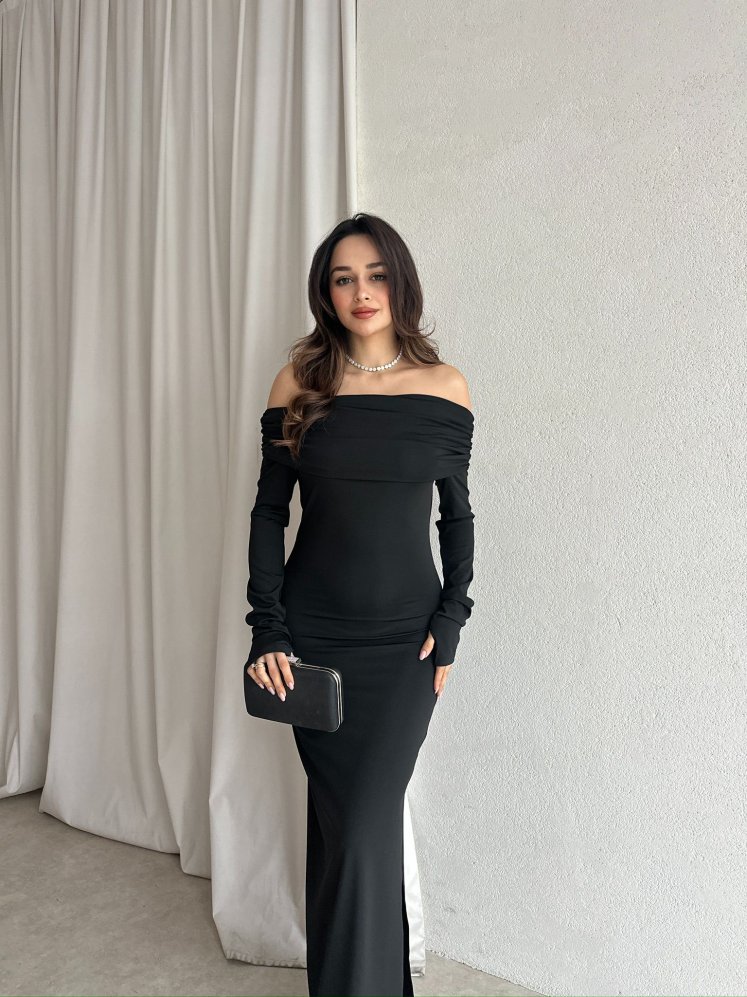 ROSA Parmak Geçmeli Maxi Elbise 8689 - Siyah - Mooi Butik