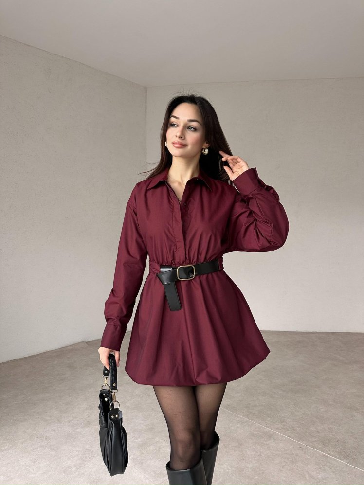 ROSCO Mini Elbise 4631 - Bordo - Mooi Butik
