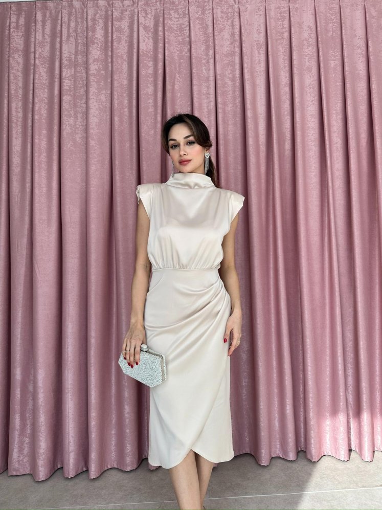 RUFFALO Midi Elbise 8725 - Krem - Mooi Butik