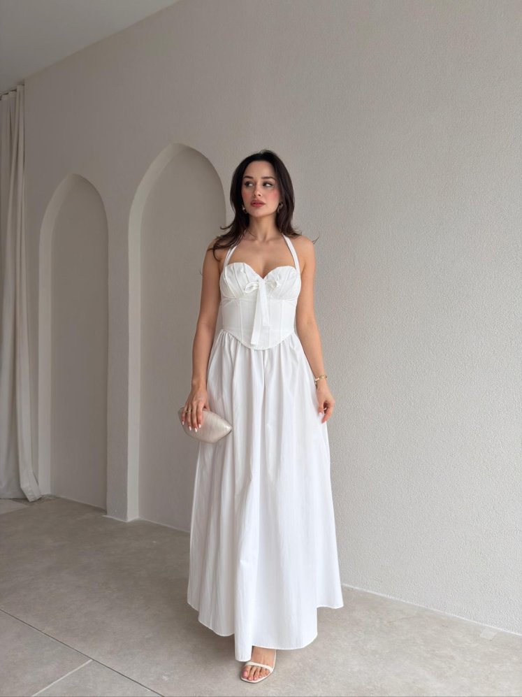 SABRİNA Maxi Elbise 8401 - Beyaz - Mooi Butik