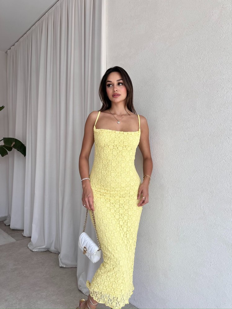SAGE Midi Elbise 8899 - Sarı - Mooi Butik
