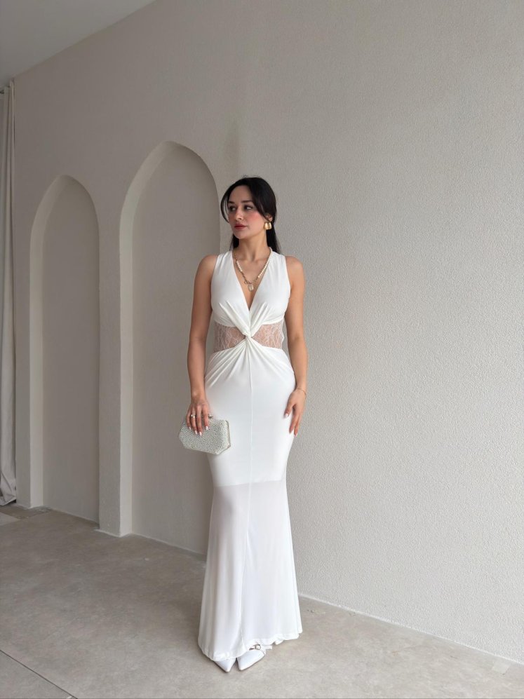 SAKURA Maxi Elbise 8867 - Beyaz - Mooi Butik