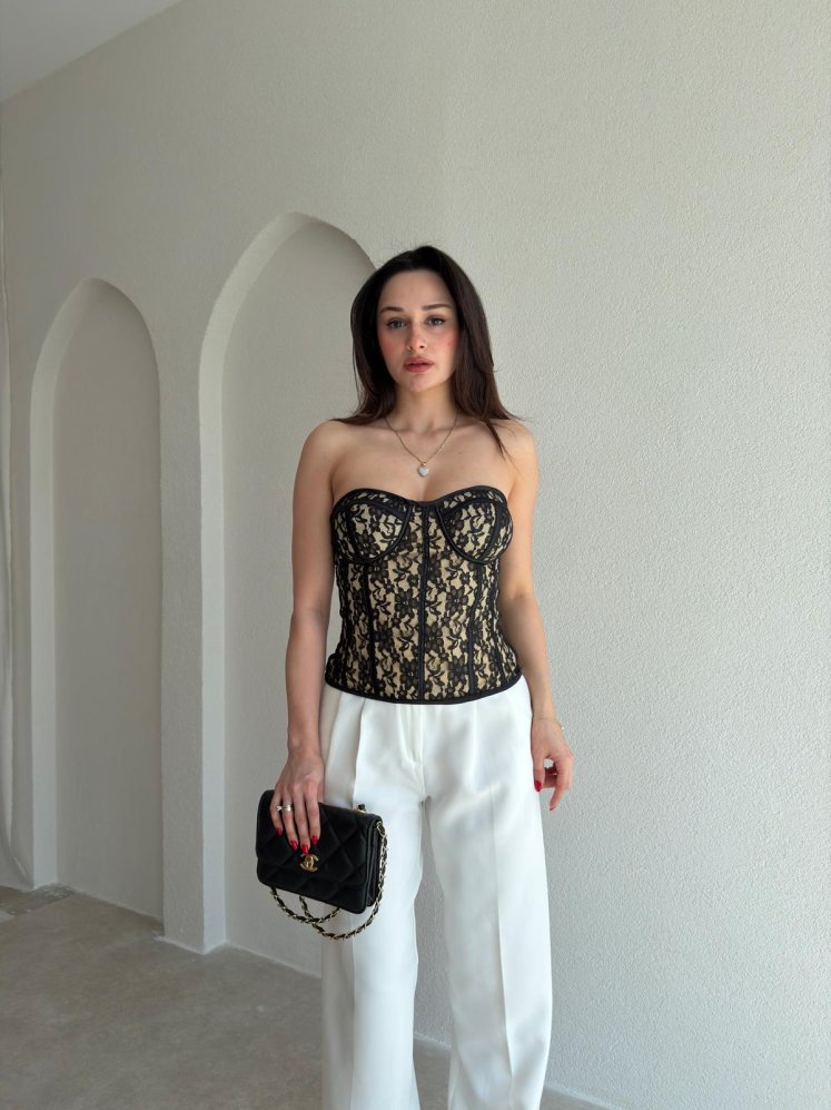 SANTA Dantelli Korse Üst 8941 - Siyah - Mooi Butik