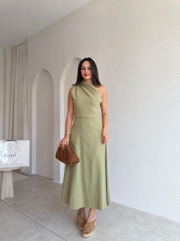 SANTİ Tek Omuz Midi Elbise 3775 - Haki - Mooi Butik