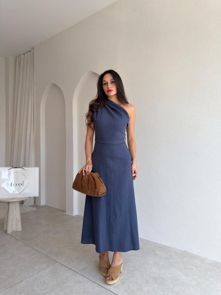 SANTİ Tek Omuz Midi Elbise 3775 - Lacivert - Mooi Butik