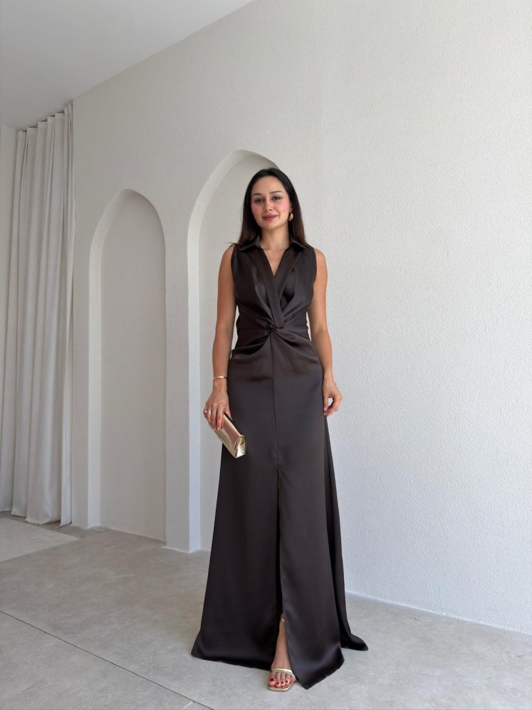 SARİELLA Maxi Elbise 3602 - Acı Kahve - Mooi Butik