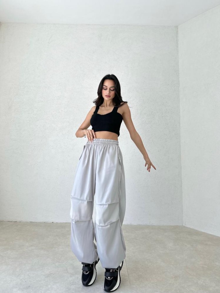 Saten Kumaş Amenta Kargo Pantolon 7324 - Gri - Mooi Butik