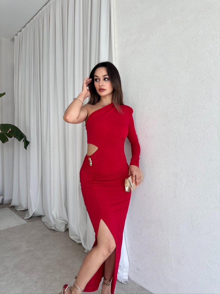 SAURON Midi Elbise 8044 - Kırmızı - Mooi Butik