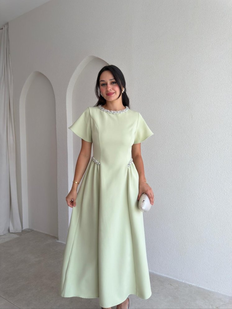 SENORİTA Taş Detaylı Midi Elbise 3769 - Mint - Mooi Butik