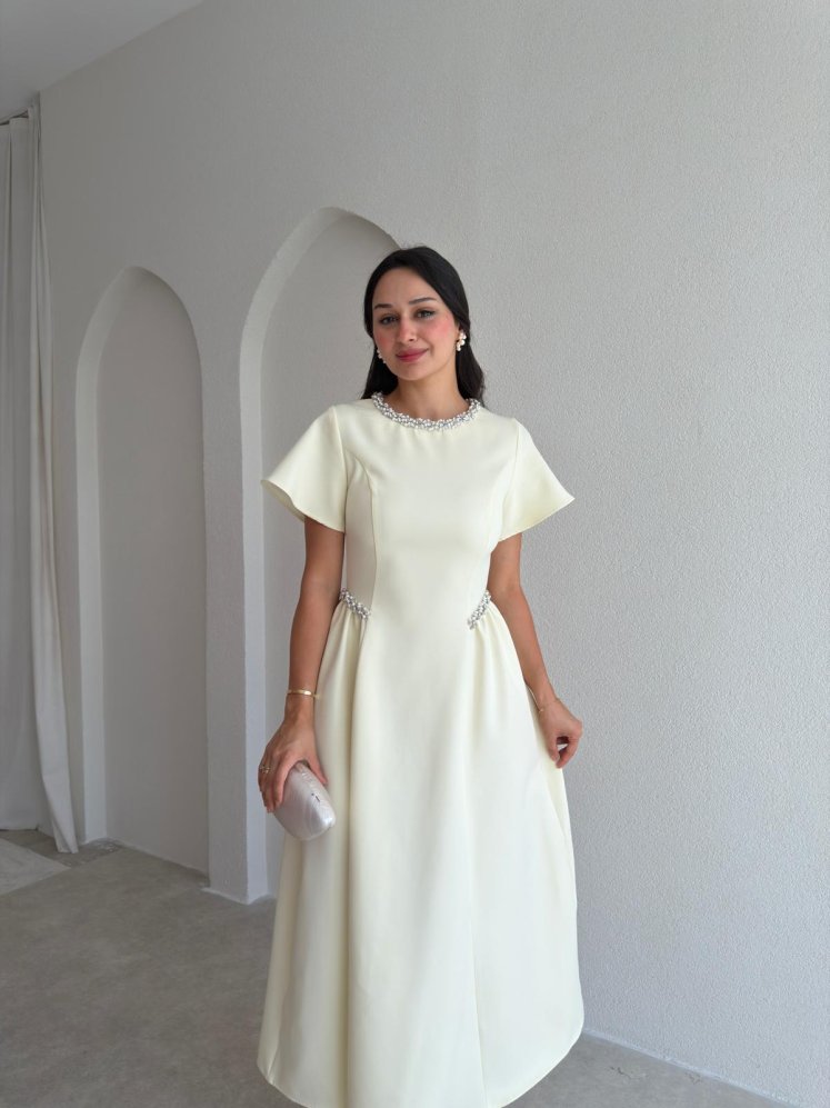SENORİTA Taş Detaylı Midi Elbise 3769 - Sarı - Mooi Butik