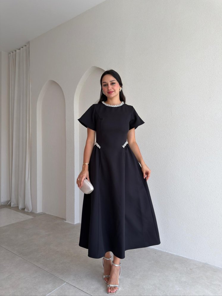 SENORİTA Taş Detaylı Midi Elbise 3769 - Siyah - Mooi Butik