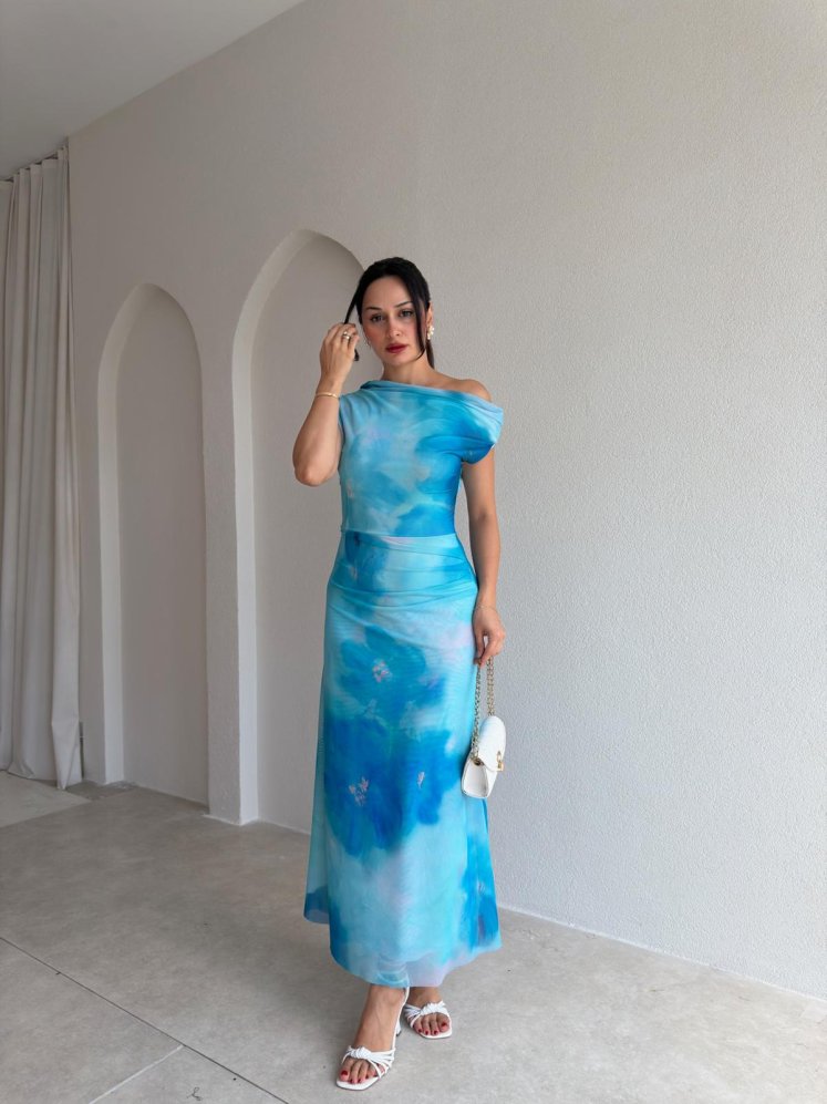 SERENA Midi Elbise 5885 - Turkuaz - Mooi Butik