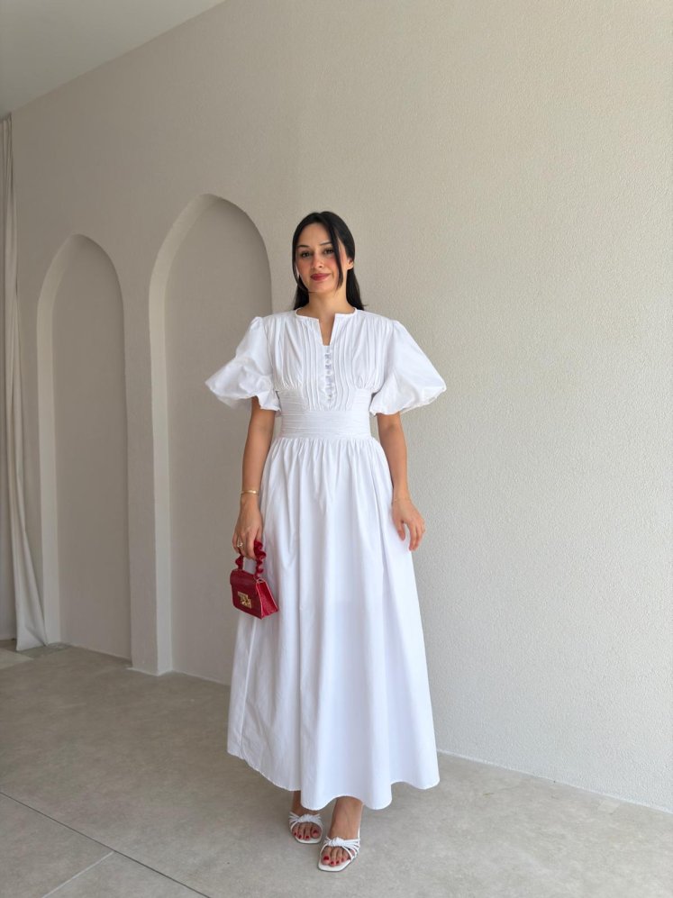 SETRE Midi Elbise 5634 - Beyaz - Mooi Butik