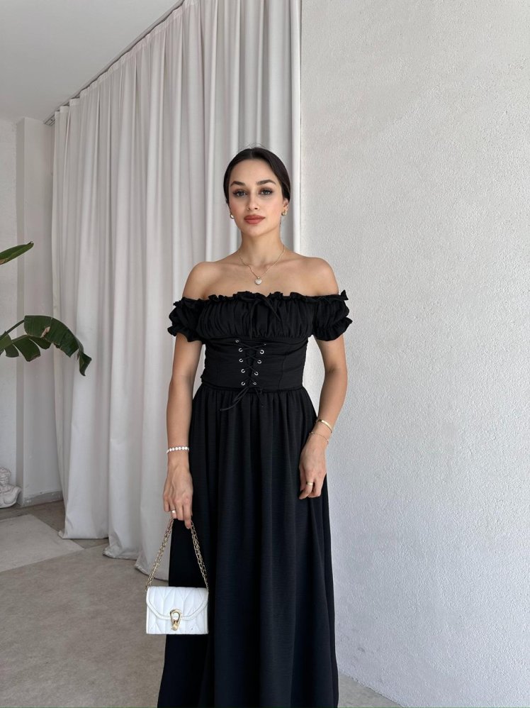  SHADOW Midi Elbise 8056 - Siyah - Mooi Butik